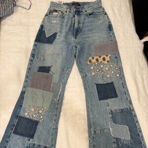 Polo Ralph Lauren Denim Patchwork Jeans Flare Leg Size 25